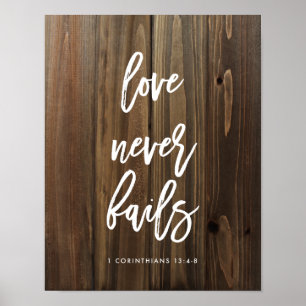 Liebe versagt nie auf Plakat des Imitat-Holz- 
