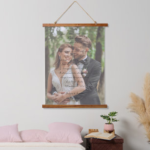 Liebe versagt nie Schrift mit Bild und Namen Wandteppich Mit Holzrahmen