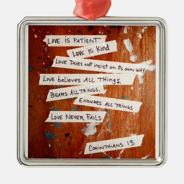 Liebe versagt nie silbernes ornament (Vorne)