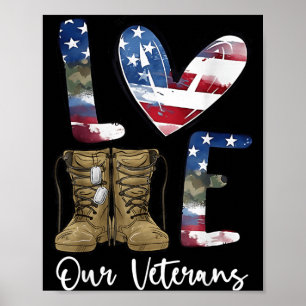 Liebe Veterans Day Stolz Militär Amerikanische Fla Poster