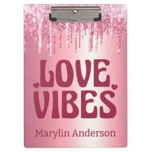 LIEBE VIBES VALENTINE PINK GLITZER TROPFEN CUSTOM KLEMMBRETT