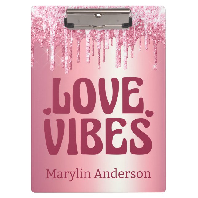 LIEBE VIBES VALENTINE PINK GLITZER TROPFEN CUSTOM KLEMMBRETT (Vorderseite)