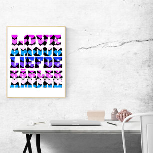 Liebe Viele Sprachen hören Rosa Lila Blau Poster