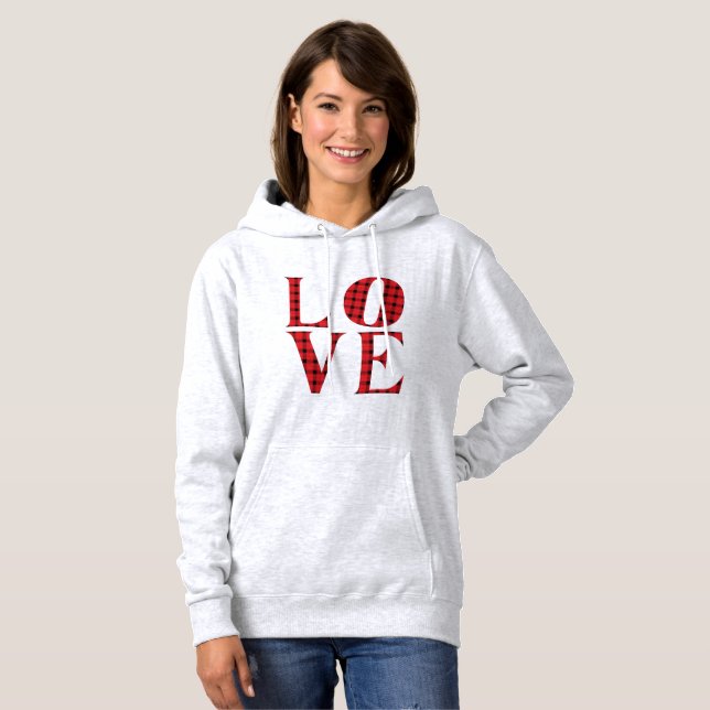 LIEBE vier Buchstaben rustikale rote Büffel karier Hoodie (Vorne ganz)