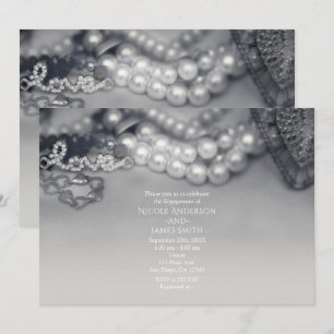 Liebe Vintag Glam Black & White Pearls Hochzeit Einladung