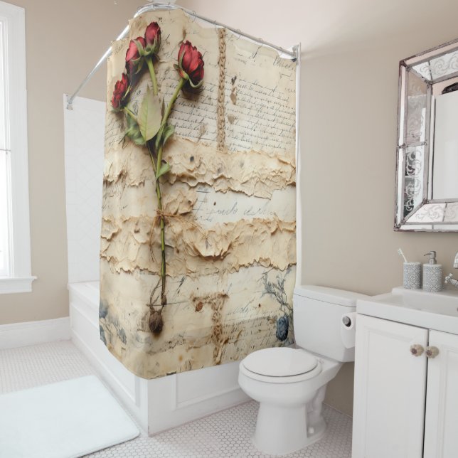Liebe Vintager Dokumente mit Blume (2) Duschvorhang (Beispiel)