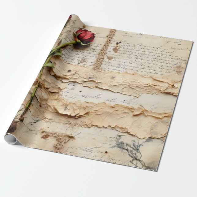 Liebe Vintager Dokumente mit Blume (2) Geschenkpapier (Ungerollt)