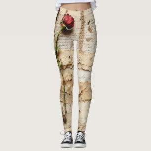 Liebe Vintager Dokumente mit Blume (2) Leggings