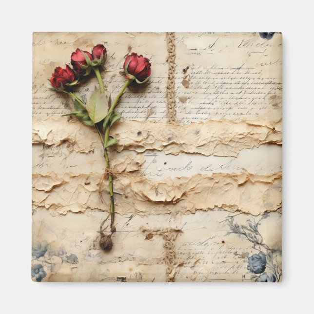 Liebe Vintager Dokumente mit Blume (2) Magnet (Vorne)