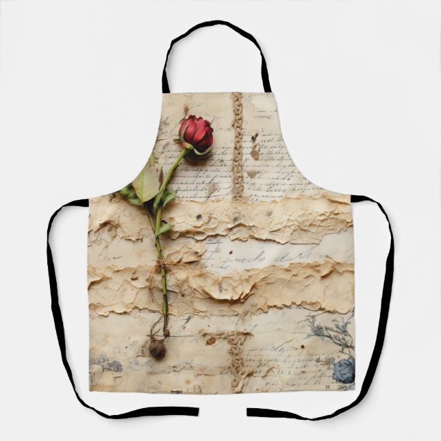 Liebe Vintager Dokumente mit Blume (2) Schürze (Vorderseite)