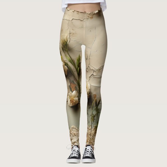 Liebe Vintager Dokumente mit Blume (3) Leggings (Vorderseite)