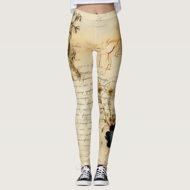 Liebe Vintager Dokumente mit Blume (5) Leggings (Vorderseite)