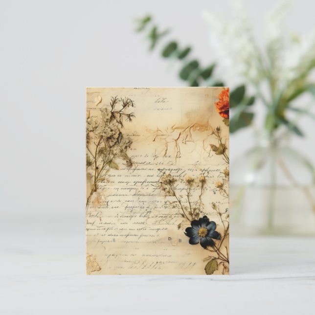 Liebe Vintager Dokumente mit Blume (5) Postkarte (Stehend Vorderseite)