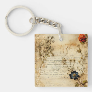 Liebe Vintager Dokumente mit Blume (5) Schlüsselanhänger
