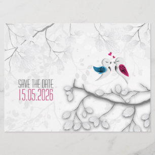 Liebe Vögel auf magischem Weiß - Hochzeit retten d Save The Date