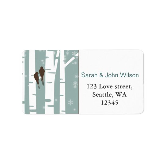 Liebe-Vogel-Birken-Baum-Winter-Hochzeit Adressaufkleber
