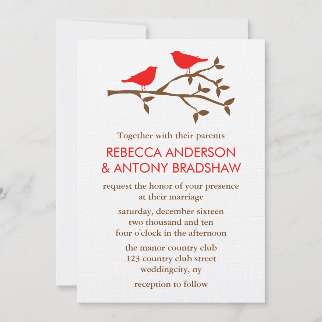 Liebe-Vögel, die Einladungen Wedding sind (Vorderseite)