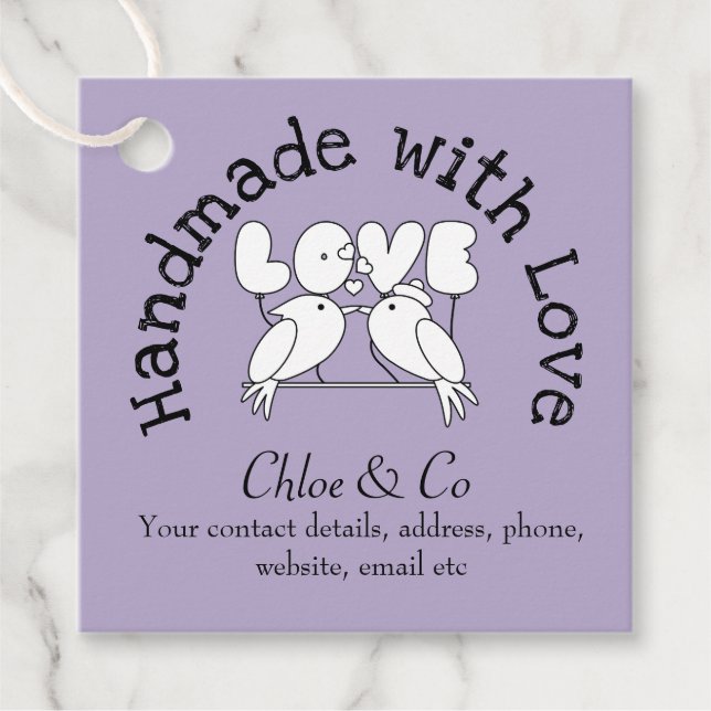 Liebe Vögel Handmade mit Liebe Danke Geschenkanhänger (Vorderseite)