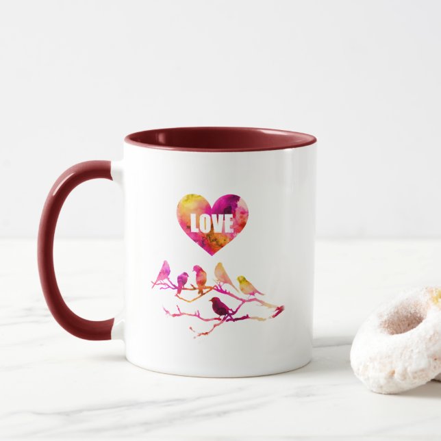 Liebe Vögel Herz Tasse (Mit Donut)