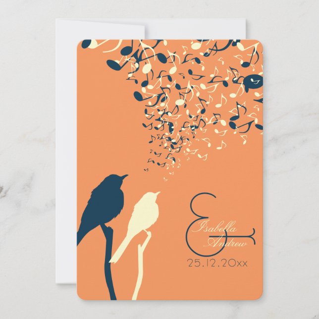 Liebe-Vogel-Lied-Hochzeits-Einladungs-Orange Einladung (Vorderseite)