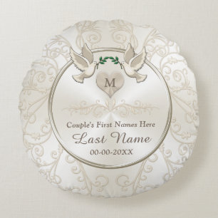Liebe-Vogel-Monogramm-personalisierte Rundes Kissen