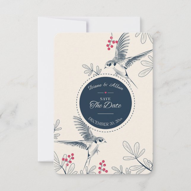 Liebe-Vogel-Save the Date Mitteilung Einladung (Vorderseite)