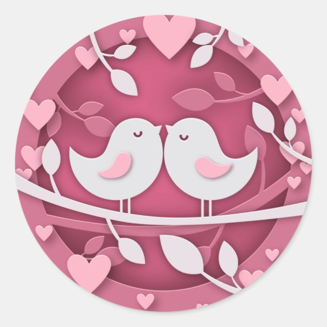 Liebe Vögel und Herz Valentine oder Hochzeit Runder Aufkleber (Vorderseite)