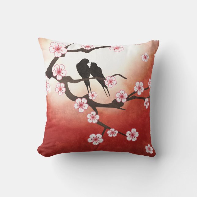 Liebe-Vögel und Kirschblüte-Kissen Kissen (Vorderseite)