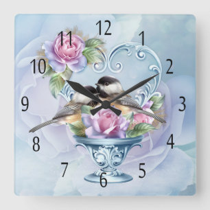 Liebe-Vogel-und Rosen-Wand-Uhr Quadratische Wanduhr