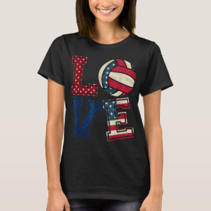 LIEBE Volleyball Lover USA Flag Patriotic th of Ju T-Shirt
