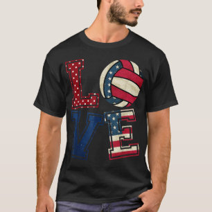 LIEBE Volleyball Lover USA Flag Patriotic th of Ju T-Shirt