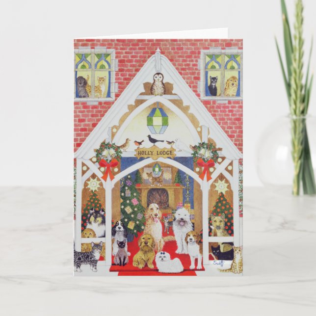 Liebe vom Stechpalmen-Häuschen Feiertagskarte (Vorderseite)