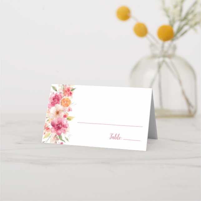 Liebe von Blumenblättern mit Brautparty in der Blü Platzkarte (Vorderseite)