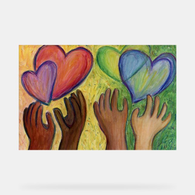 Liebe von Herz und Hände Malerei Art Print Sign Acrylschild (Vorderseite)