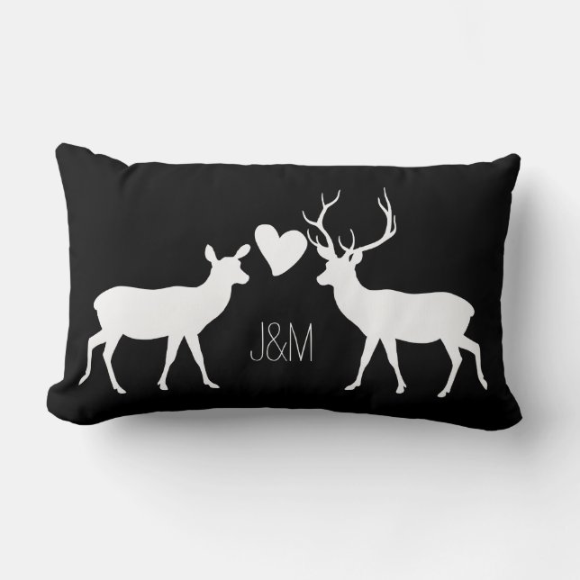 Liebe von Hirschen mit Bezeichnungen und Monogramm Lendenkissen (Vorderseite)