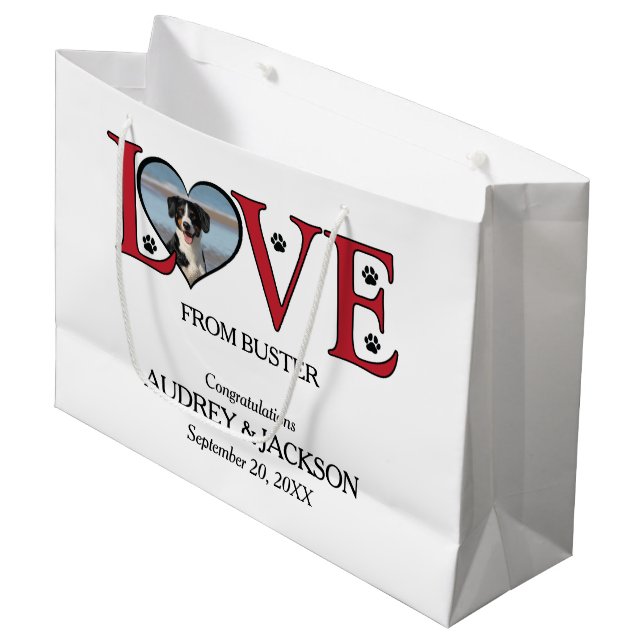 Liebe von Ihrem Hund Hochzeitsgeschenk-Beutel Große Geschenktüte (Vorderseite Schrägansicht)