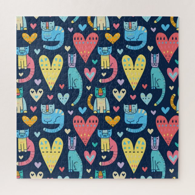 Liebe von Katzen: farbenfroh Vintag nahtlos (Vertikal)