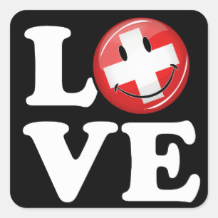 Liebe von lächelnder Flagge der Schweiz Quadratischer Aufkleber