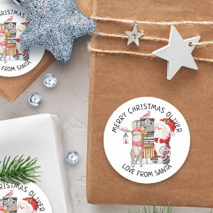 Liebe von Santa Frohe Weihnachten Kinder Name Runder Aufkleber