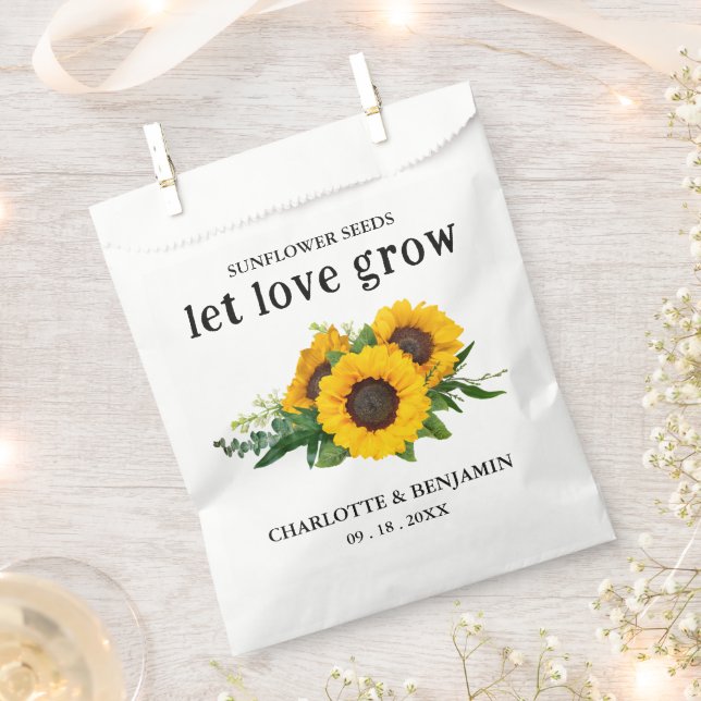 Liebe wachsen Sonnenblumenkerne, Hochzeit gelassen Geschenktütchen (Ausgeschnitten)