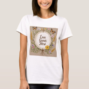 Liebe wächst Boho, Wildblumen, Weizen, Schmetterli T-Shirt