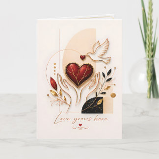Liebe wächst hier – Goldene Taube und Herz Luxus-K Karte