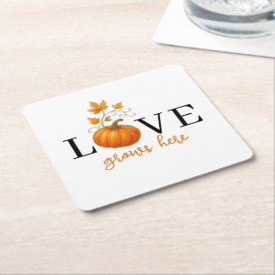 LIEBE wächst hier   Kürbisbriefe Herbst Rechteckiger Pappuntersetzer