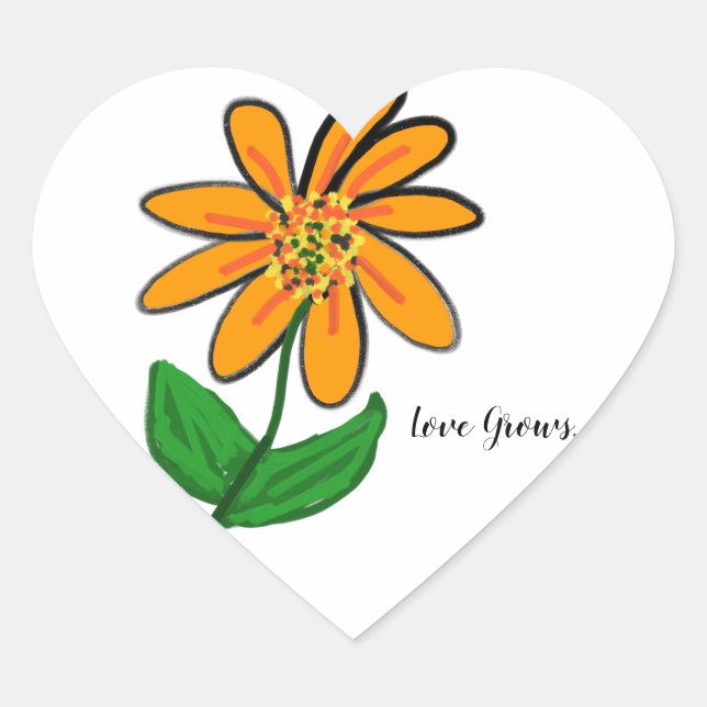 Liebe wächst Orange Floral Herz-Aufkleber (Vorderseite)