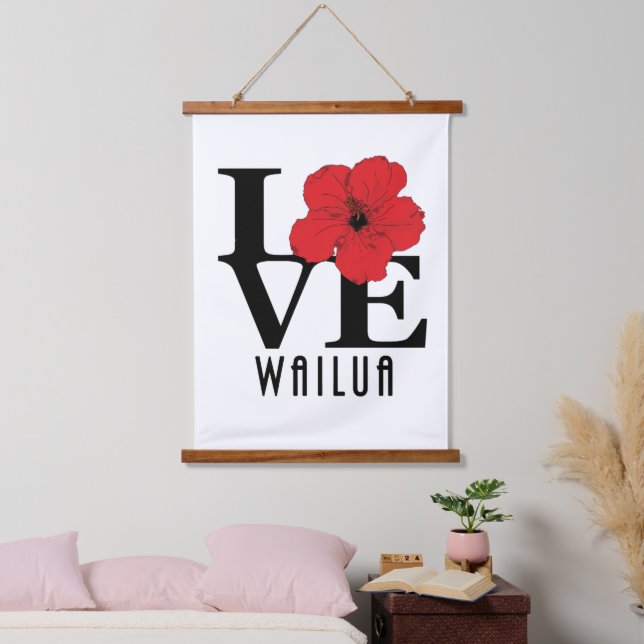LIEBE Wailua Hawaii Roter Hibiskus Wandteppich Mit Holzrahmen (Schlafzimmer)
