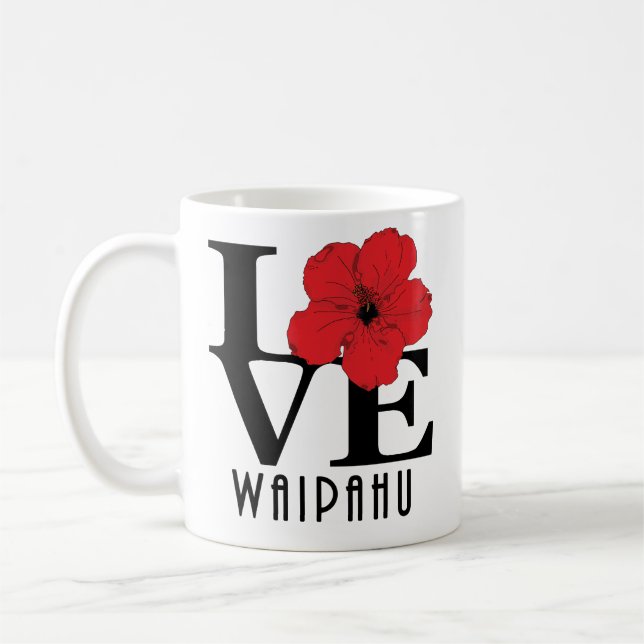 LIEBE Waipahu Hawaii 11oz Roter Hibiskus Kaffeetasse (Links)
