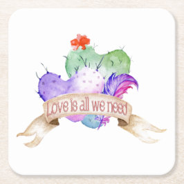 Liebe Wasserfarbe Kakteen Rechteckiger Pappuntersetzer