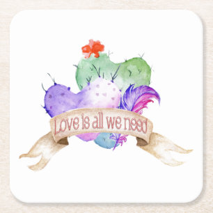 Liebe Wasserfarbe Kakteen Rechteckiger Pappuntersetzer