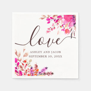 Liebe. Wasserfarbe rosa florale Schrift Hochzeit Serviette