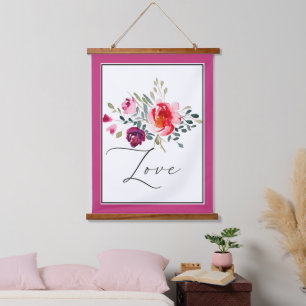 Liebe Wasserfarbe rote Blumen  Wandteppich Mit Holzrahmen